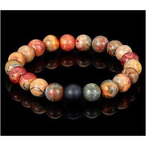 10mm Men’s Women’s Polished Picasso Jasper Matte Onyx Beaded Stretch Bracelet